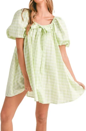 Women Square Neck Summer Mini Dress Puff Sleeve Bow Tie Babydoll Dress Loose Floral Flowy Sundress