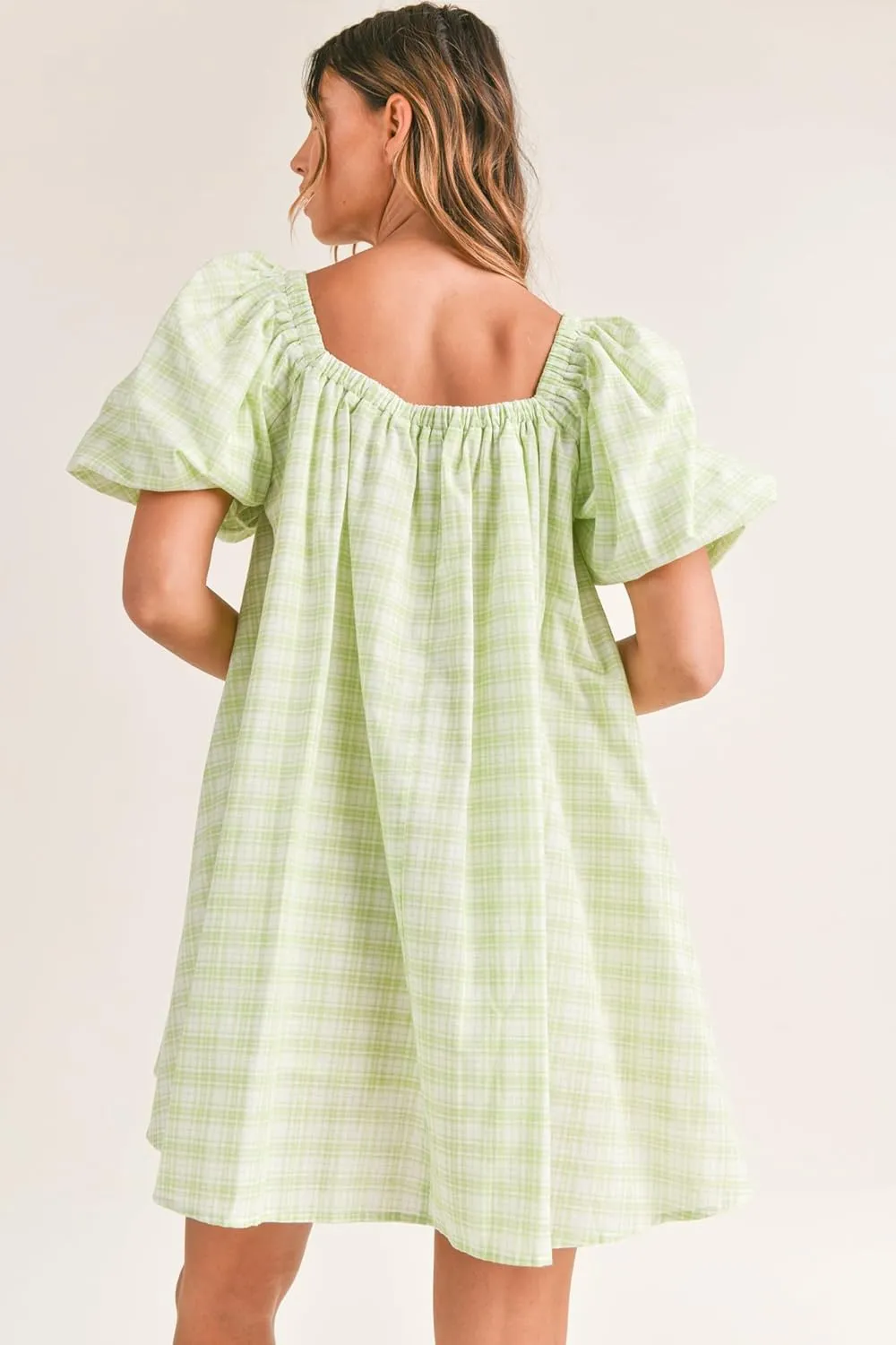 Women Square Neck Summer Mini Dress Puff Sleeve Bow Tie Babydoll Dress Loose Floral Flowy Sundress