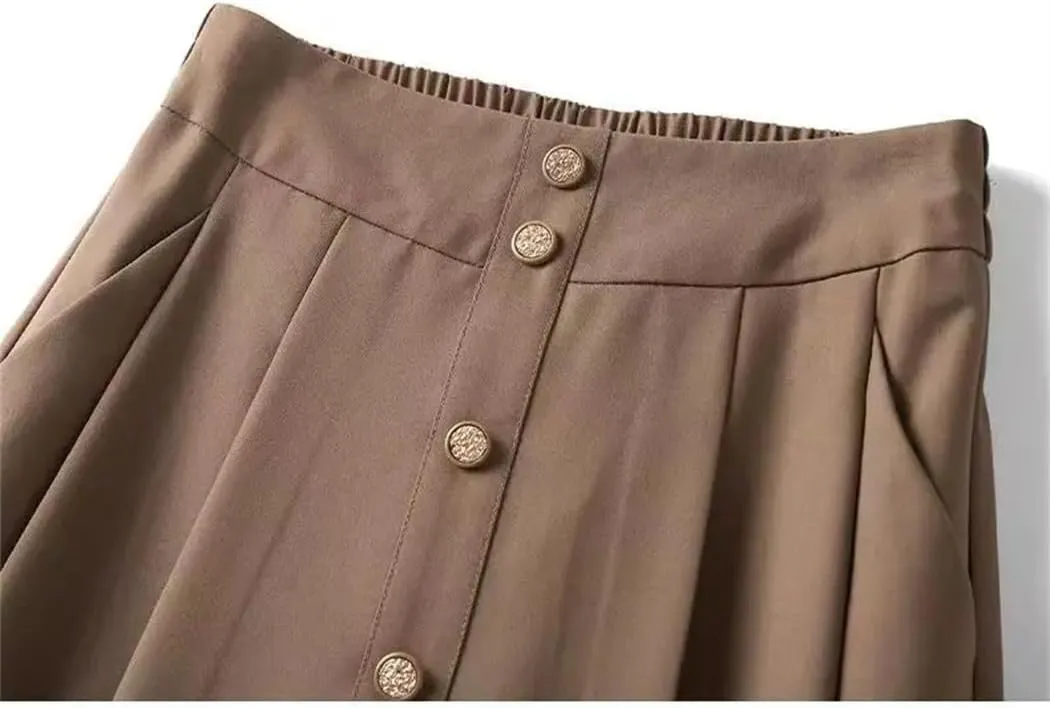 Women Summer High Waist Solid Color A Line Casual Work Midi Length in Regular Skirts