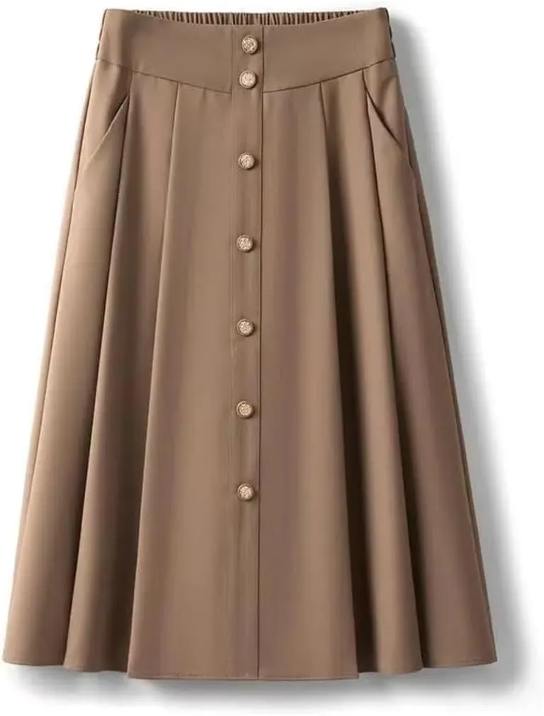 Women Summer High Waist Solid Color A Line Casual Work Midi Length in Regular Skirts