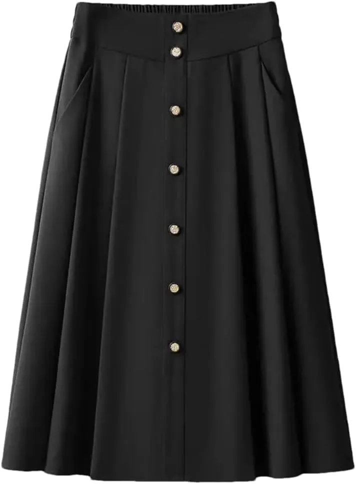 Women Summer High Waist Solid Color A Line Casual Work Midi Length in Regular Skirts