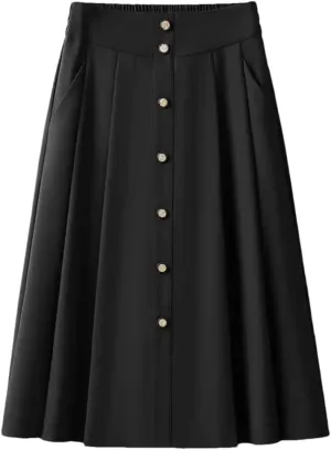 Women Summer High Waist Solid Color A Line Casual Work Midi Length in Regular Skirts
