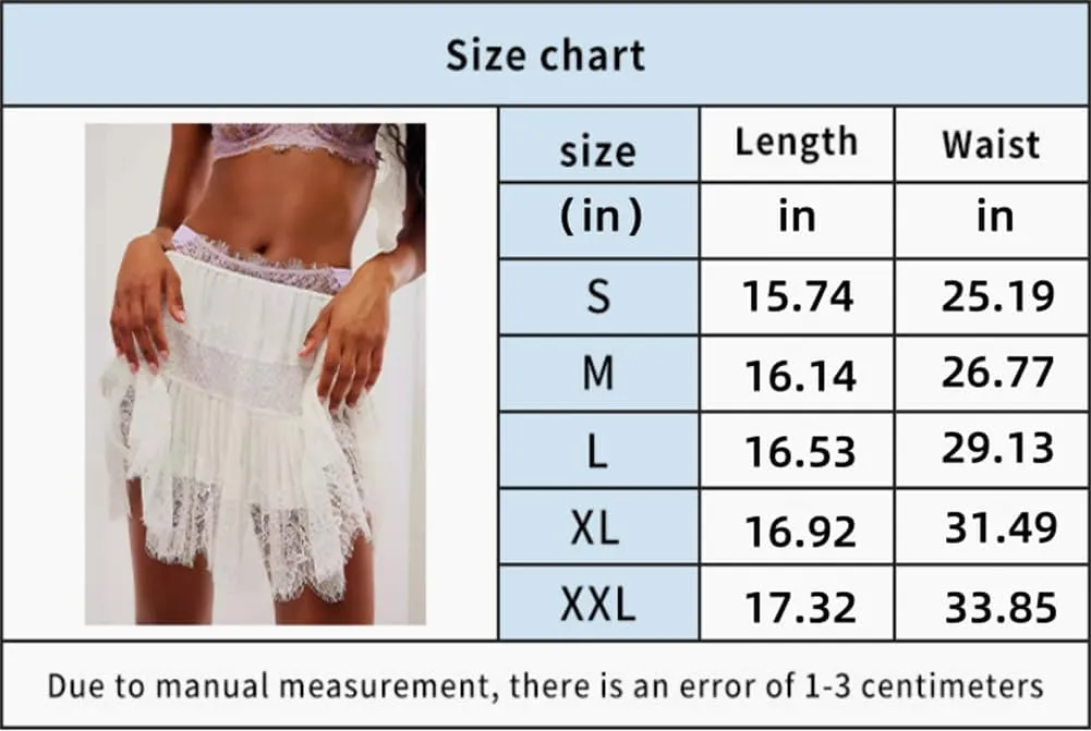 Women Y2k Lace Mini Skirts, Low Rise Pleated Ruffle Half Slip Skirt Layered Flowy Short Skirt Streetwear