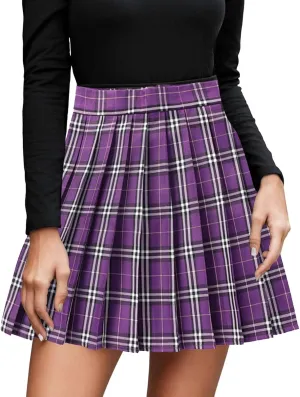 Women's A-line Plaid Skater Pleated Skirts, High Waist Short Mini Y2K Style Tennis Skirt Skort for School Women