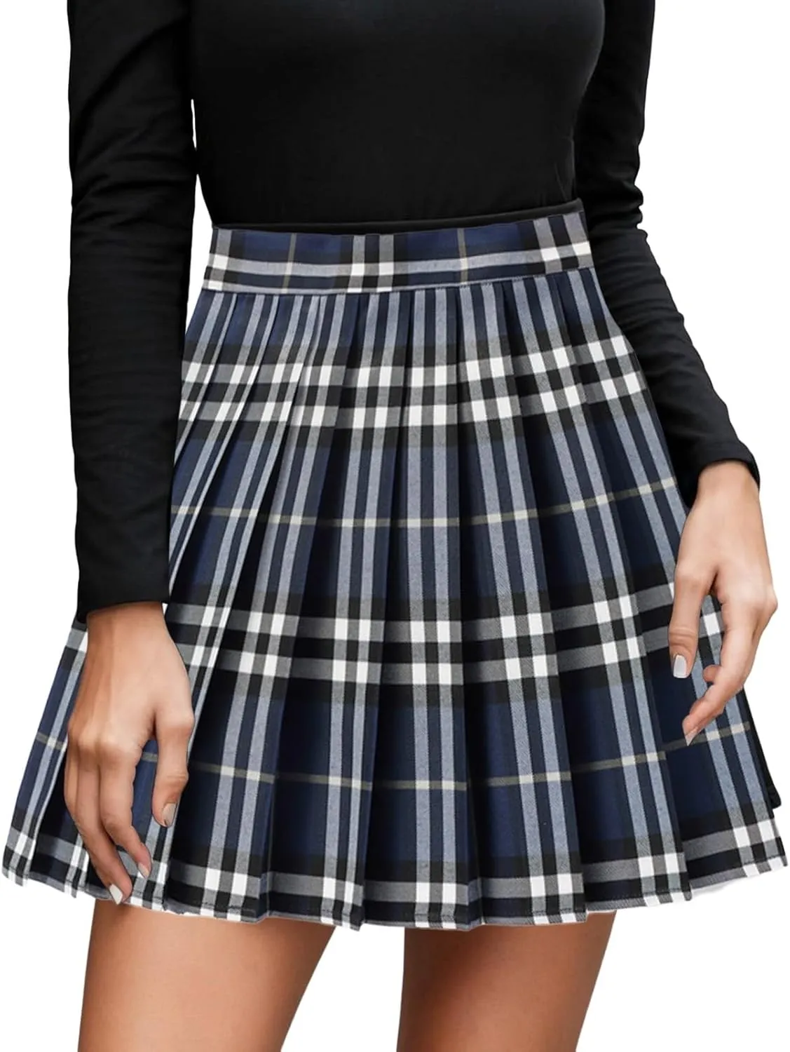 Women's A-line Plaid Skater Pleated Skirts, High Waist Short Mini Y2K Style Tennis Skirt Skort for School Women