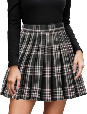Women's A-line Plaid Skater Pleated Skirts, High Waist Short Mini Y2K Style Tennis Skirt Skort for School Women
