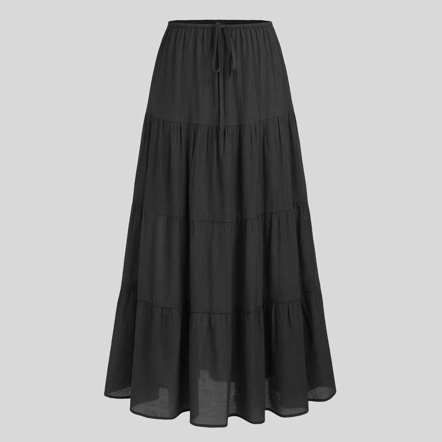 Women's Boho Pleated A-Line Maxi Skirts Summer Drawstring Elastic Waisted Flowy Swing Tiered Casual Long Skirts