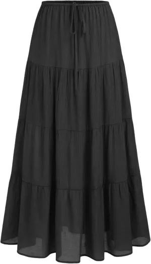 Women's Boho Pleated A-Line Maxi Skirts Summer Drawstring Elastic Waisted Flowy Swing Tiered Casual Long Skirts
