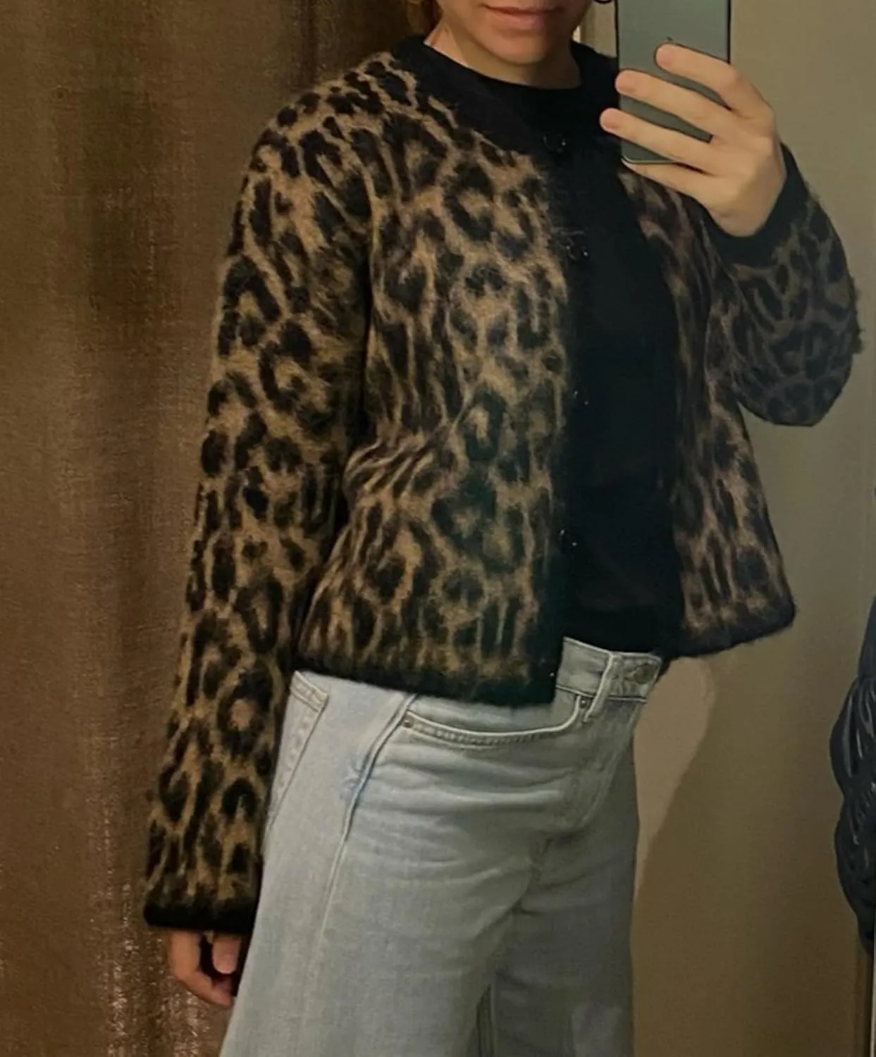 Womens Cropped Cardigan Sweater Leopard Print Long Sleeve Button Down Cardigans Open Front Sweaters