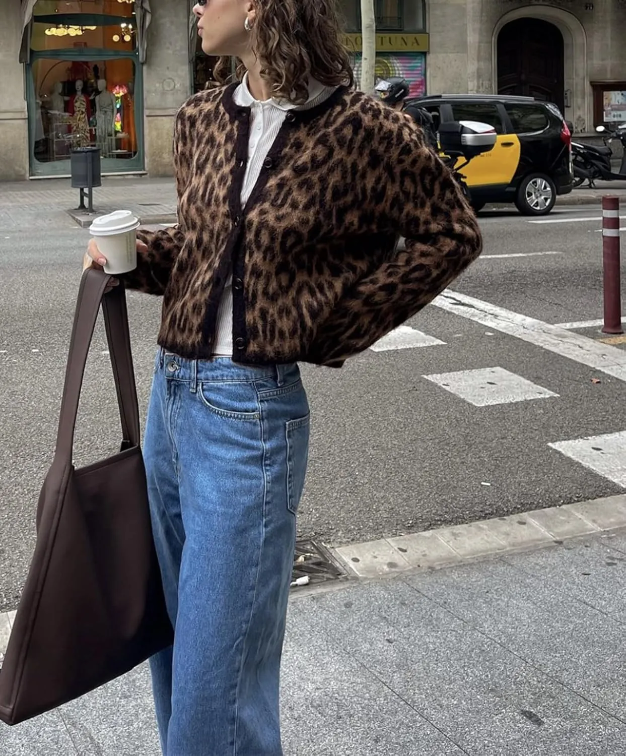 Womens Cropped Cardigan Sweater Leopard Print Long Sleeve Button Down Cardigans Open Front Sweaters