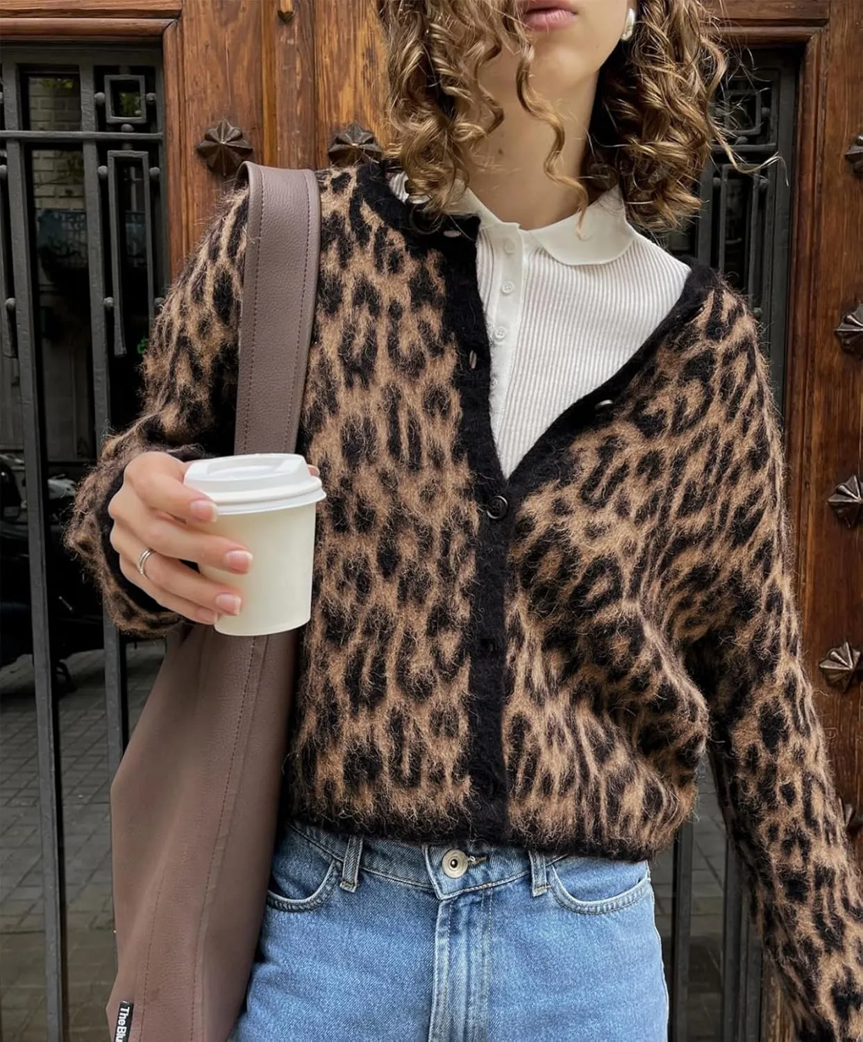 Womens Cropped Cardigan Sweater Leopard Print Long Sleeve Button Down Cardigans Open Front Sweaters