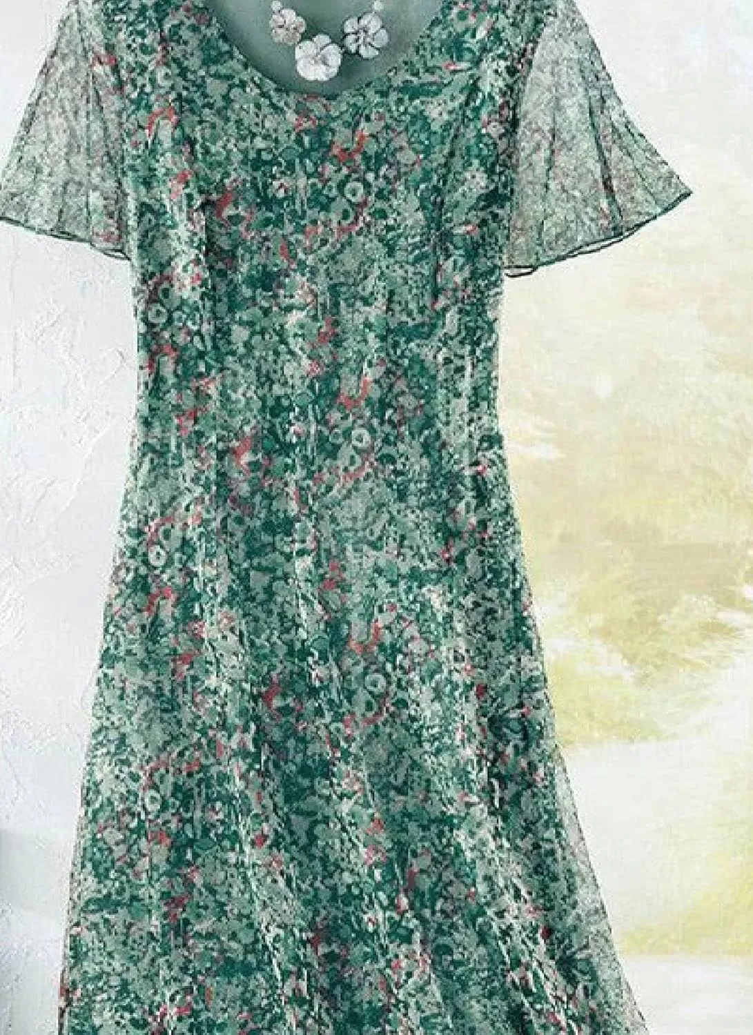 Women's Floral Scoop Neck Sheer Short Sleeve Midi Dress 2025 Summer Boho Lightweight Flowy Shift Beach Vacation Dresses