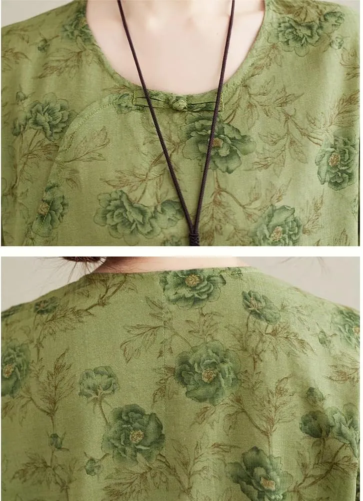 Womens Flowy Floral Crewneck Midi Dress Elegant Shift Dress Cheongsam Dress Summer Maternity Wedding Guest Vacation Dresses