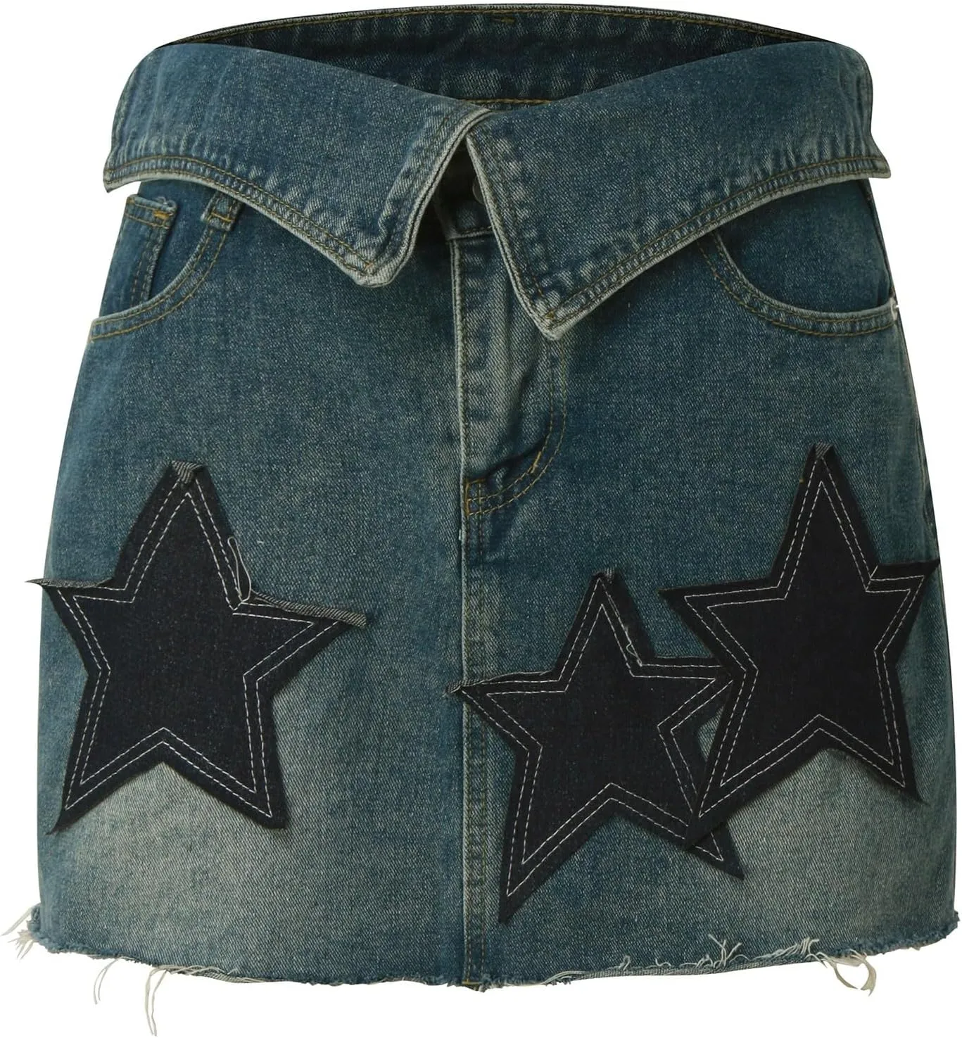 Women's High Waist Mini Denim Skirt Button Front with Pockets Short Casual Jean Skirts Independence Day Star