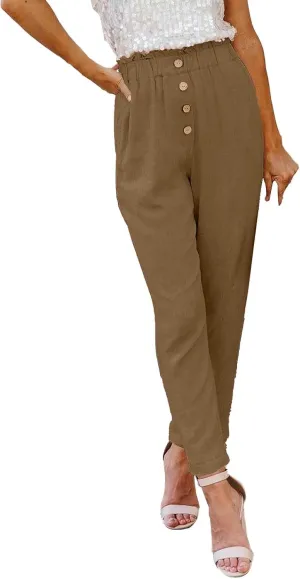Womens High Waisted Button-Front Casual Pants Various Occasion Stylish Trousers Office Dress Ankle-Length Casual Pant