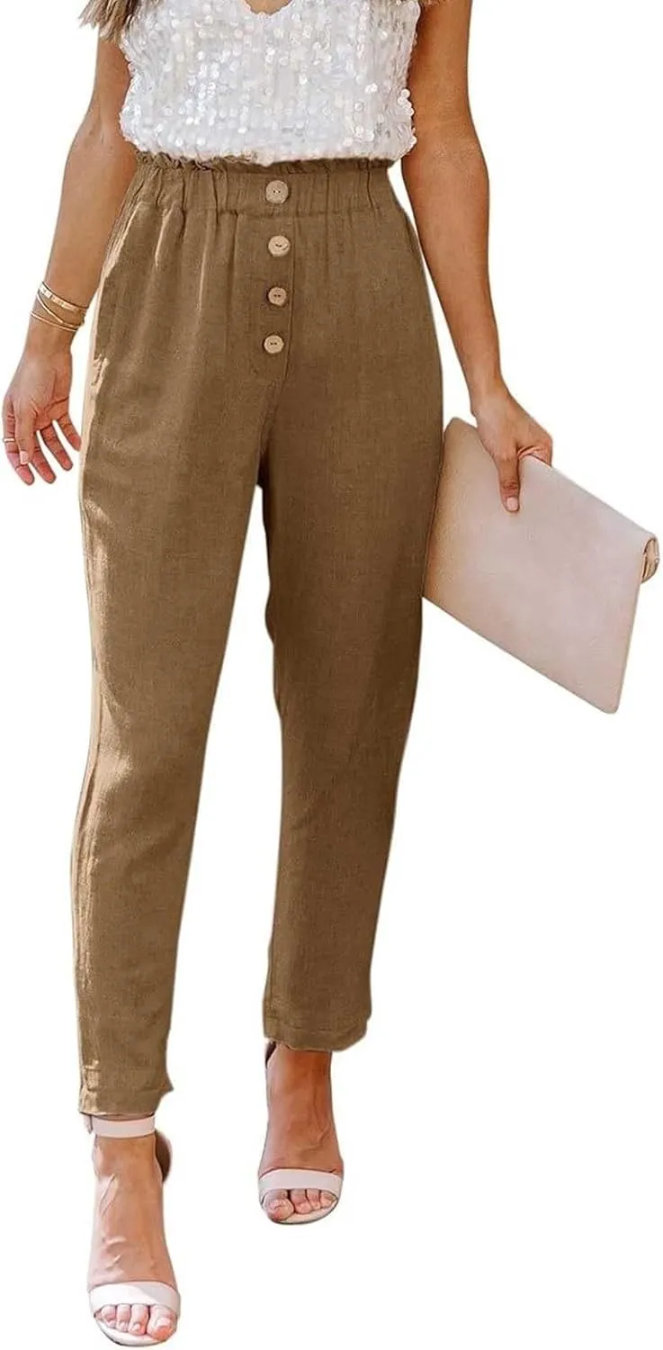 Womens High Waisted Button-Front Casual Pants Various Occasion Stylish Trousers Office Dress Ankle-Length Casual Pant