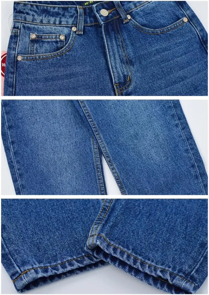 Women's High Waisted Jeans Baggy Metallic Glitter Straight Leg Ripped Denim Pants