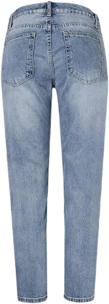 Women's High Waisted Jeans Baggy Metallic Glitter Straight Leg Ripped Denim Pants