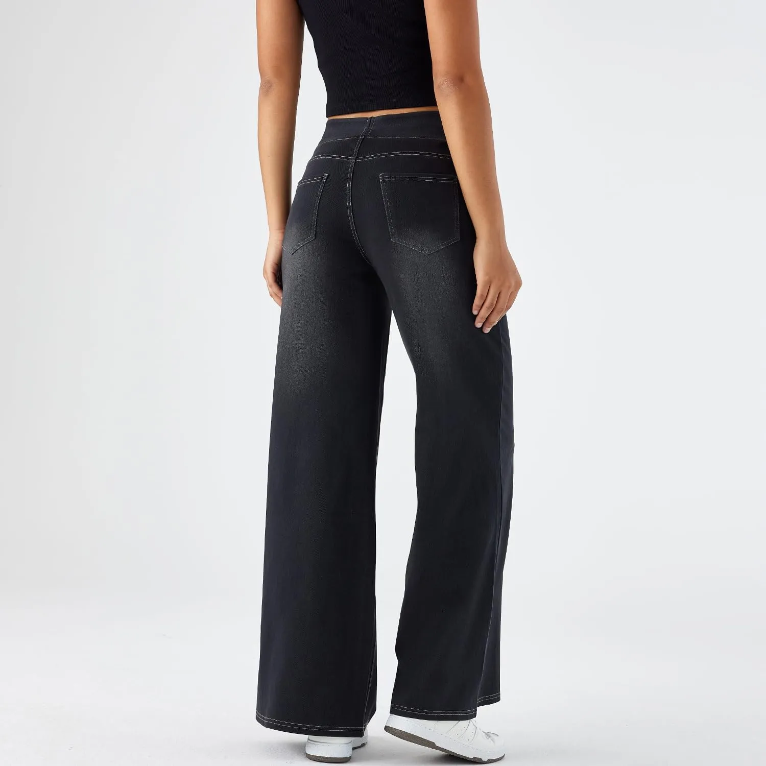 Women's High Waisted Wide Leg Jeggings – Stretch Denim Pull On Flare Jeans with Pockets Casual Comfy Pants