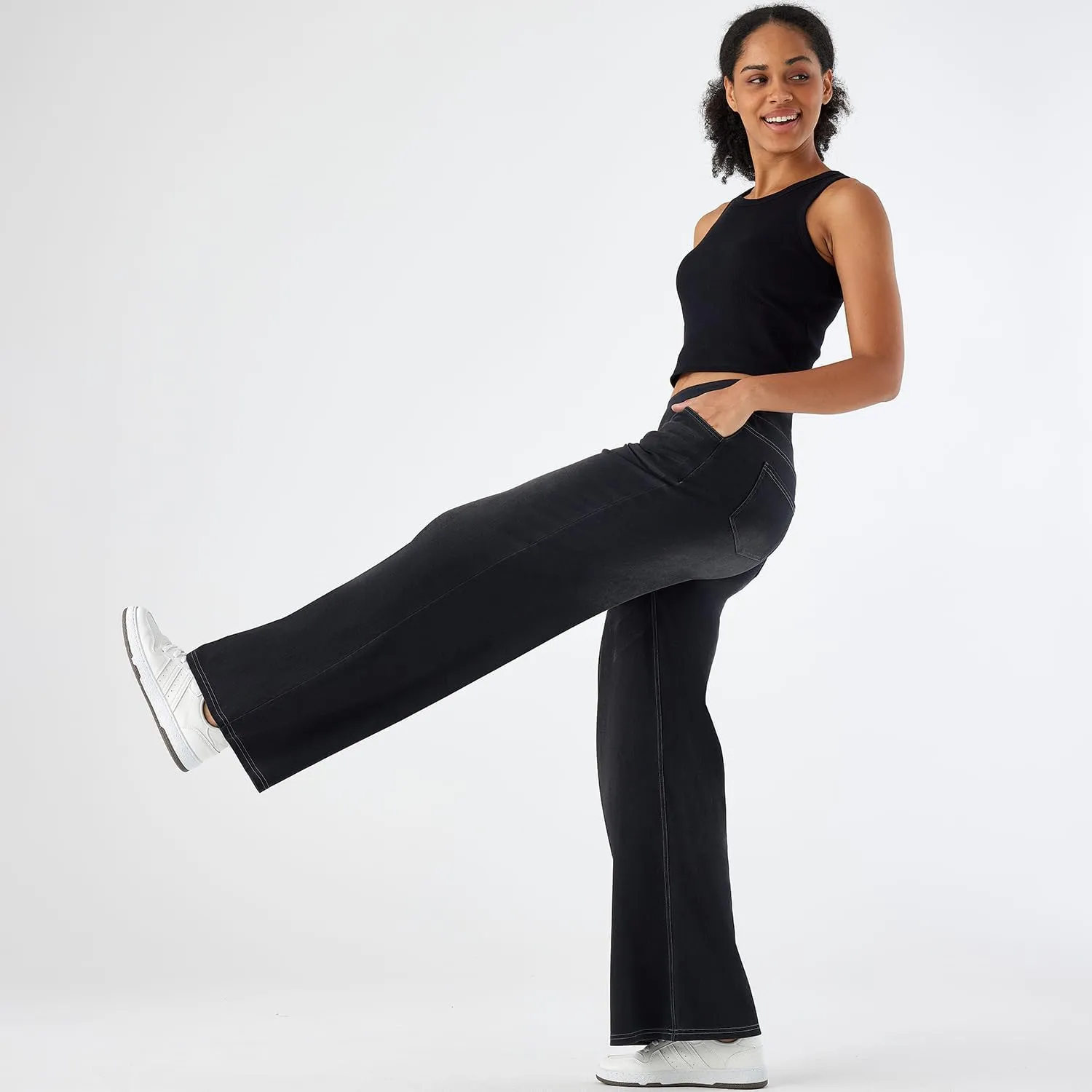 Women's High Waisted Wide Leg Jeggings – Stretch Denim Pull On Flare Jeans with Pockets Casual Comfy Pants
