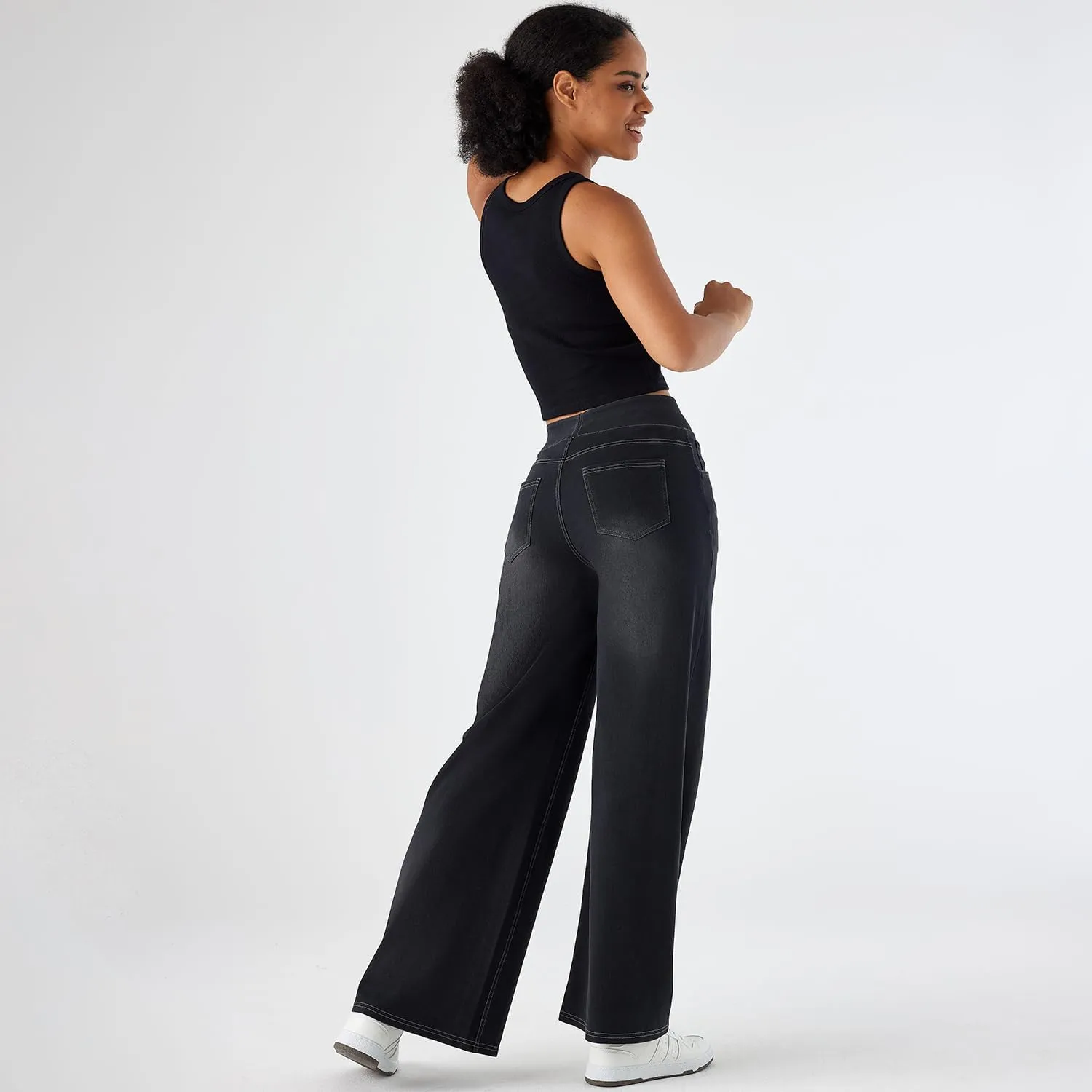 Women's High Waisted Wide Leg Jeggings – Stretch Denim Pull On Flare Jeans with Pockets Casual Comfy Pants