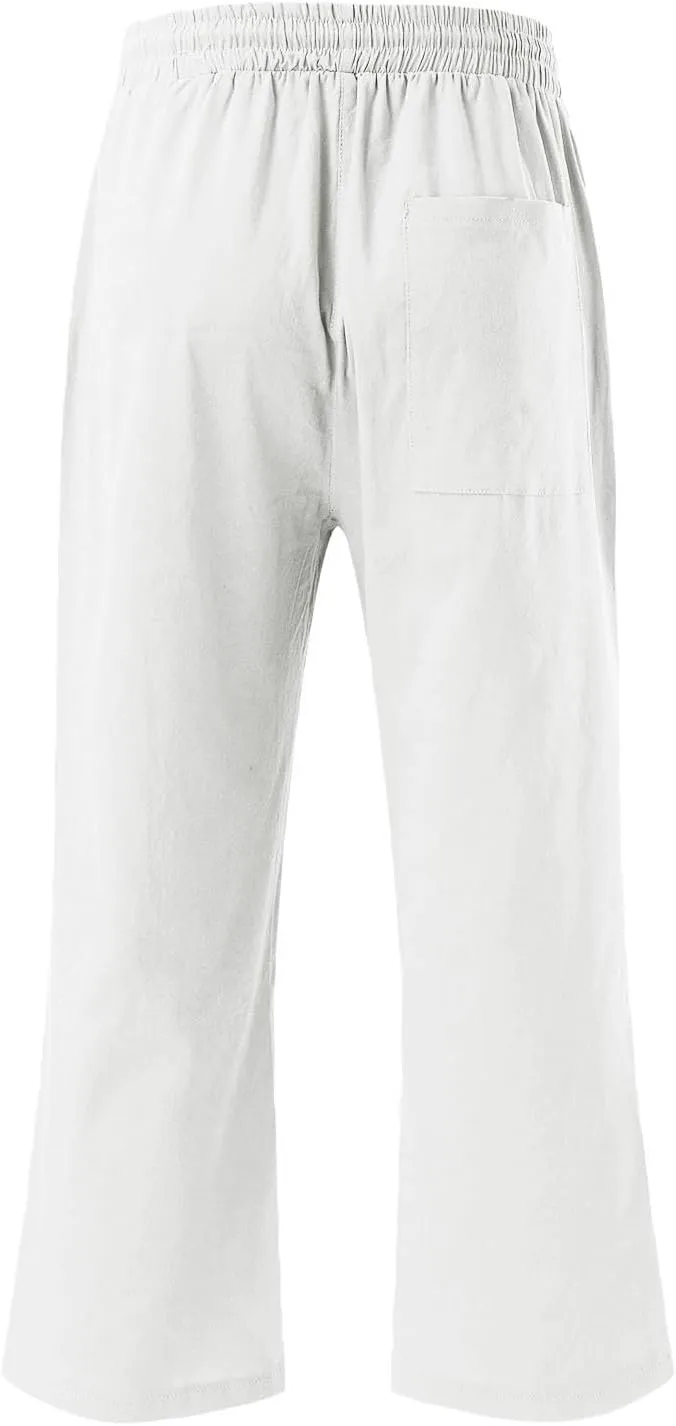 Womens Linen Pants Summer Casual Capri Candy Casual Capris Palazzo Cropped Comfy Baggy Trousers Capri Pants for