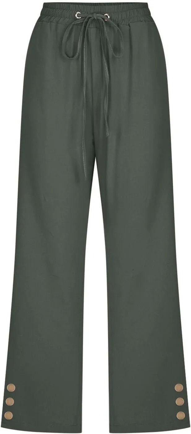 Womens Linen Pants Summer Casual Capri Candy Casual Capris Palazzo Cropped Comfy Baggy Trousers Capri Pants for