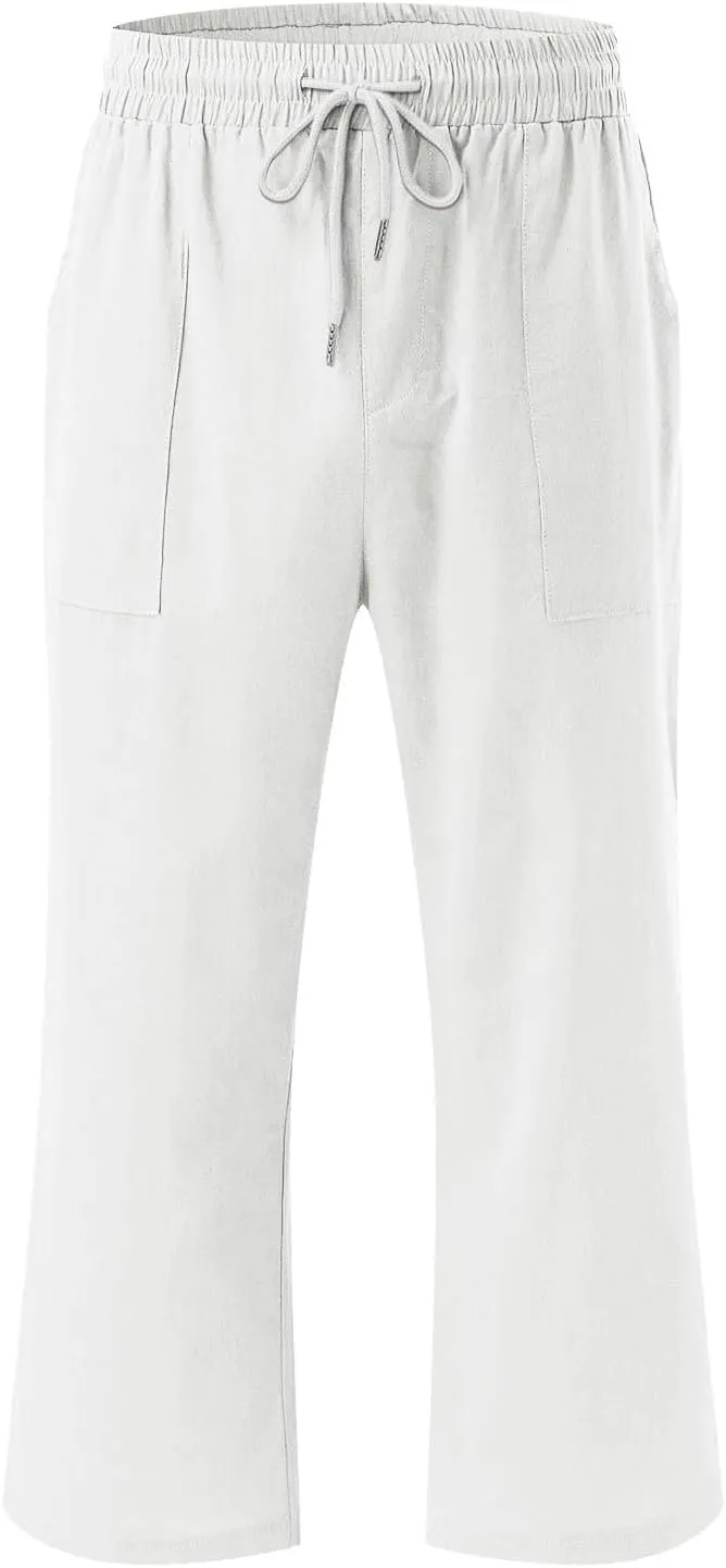 Womens Linen Pants Summer Casual Capri Candy Casual Capris Palazzo Cropped Comfy Baggy Trousers Capri Pants for