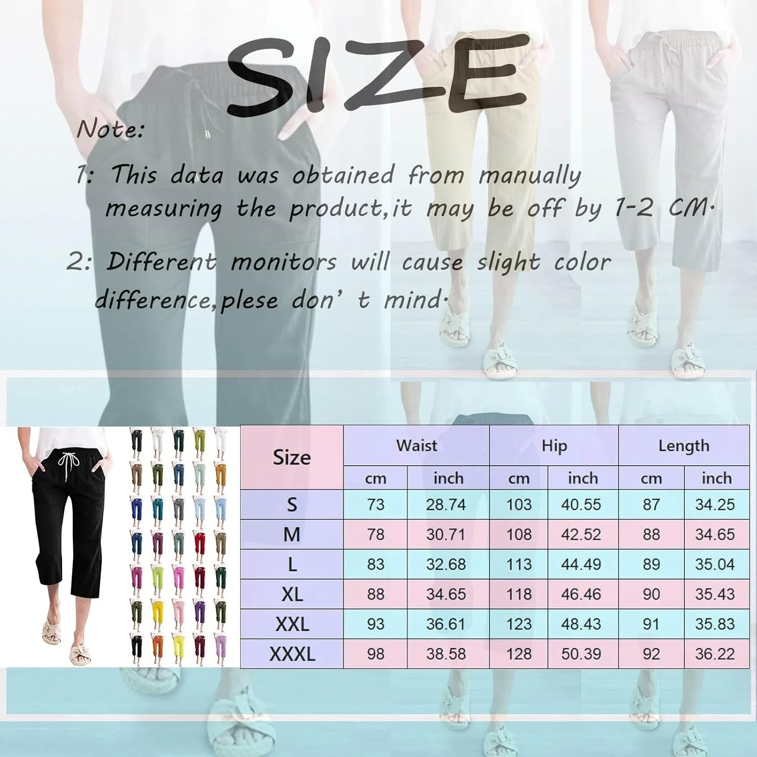 Womens Linen Pants Summer Casual Capri Candy Casual Capris Palazzo Cropped Comfy Baggy Trousers Capri Pants for