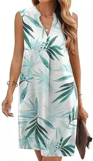 Women's Loose Fit Shift Floral Print Sleeveless V-Neck Black Mini Dresses Casual 2025 Spring Summer Fashion Dress