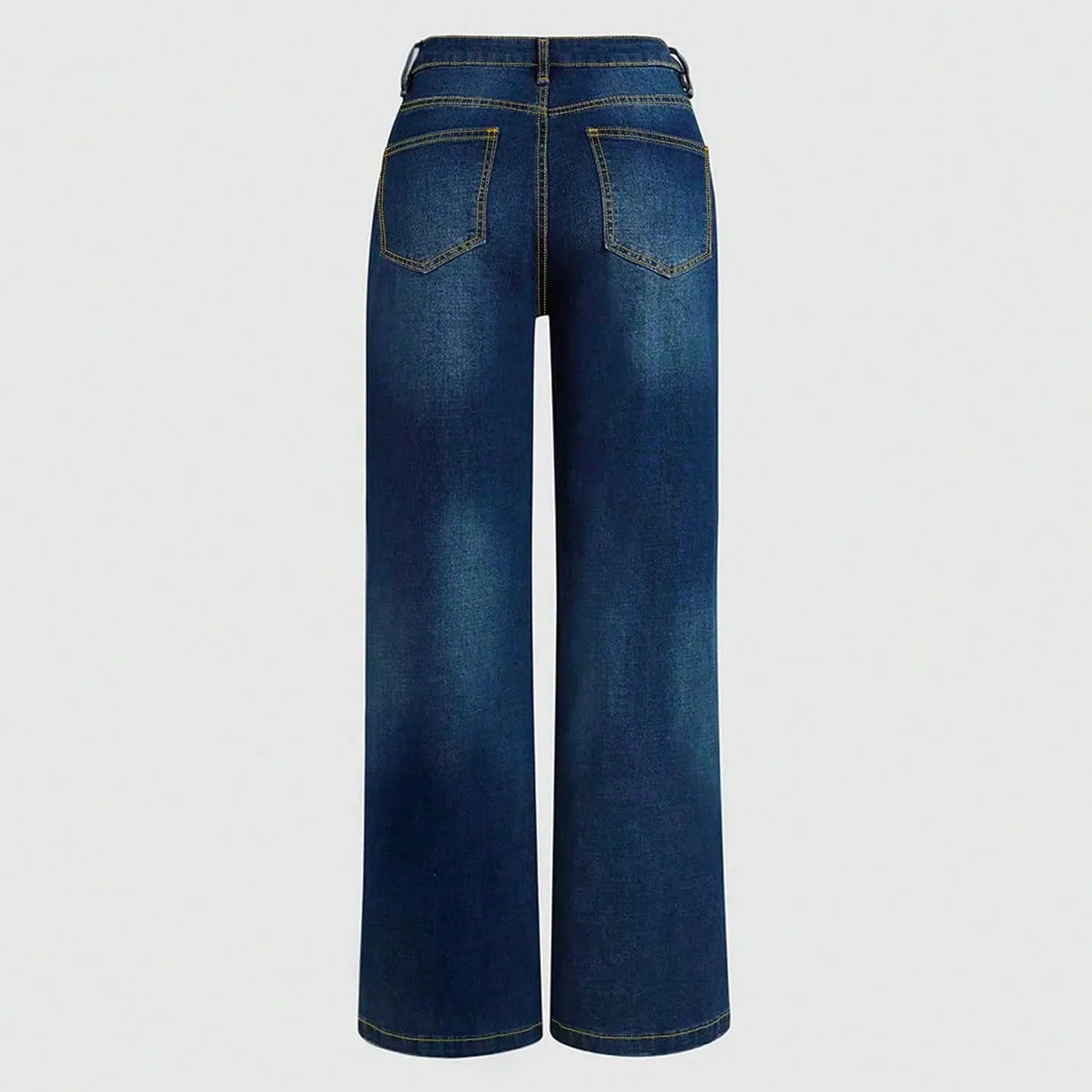 Women's Mid Waisted Straight Wide Leg Jeans Loose Fit Boyfriend Tummy Control Trendy Denim Pants with Pocket