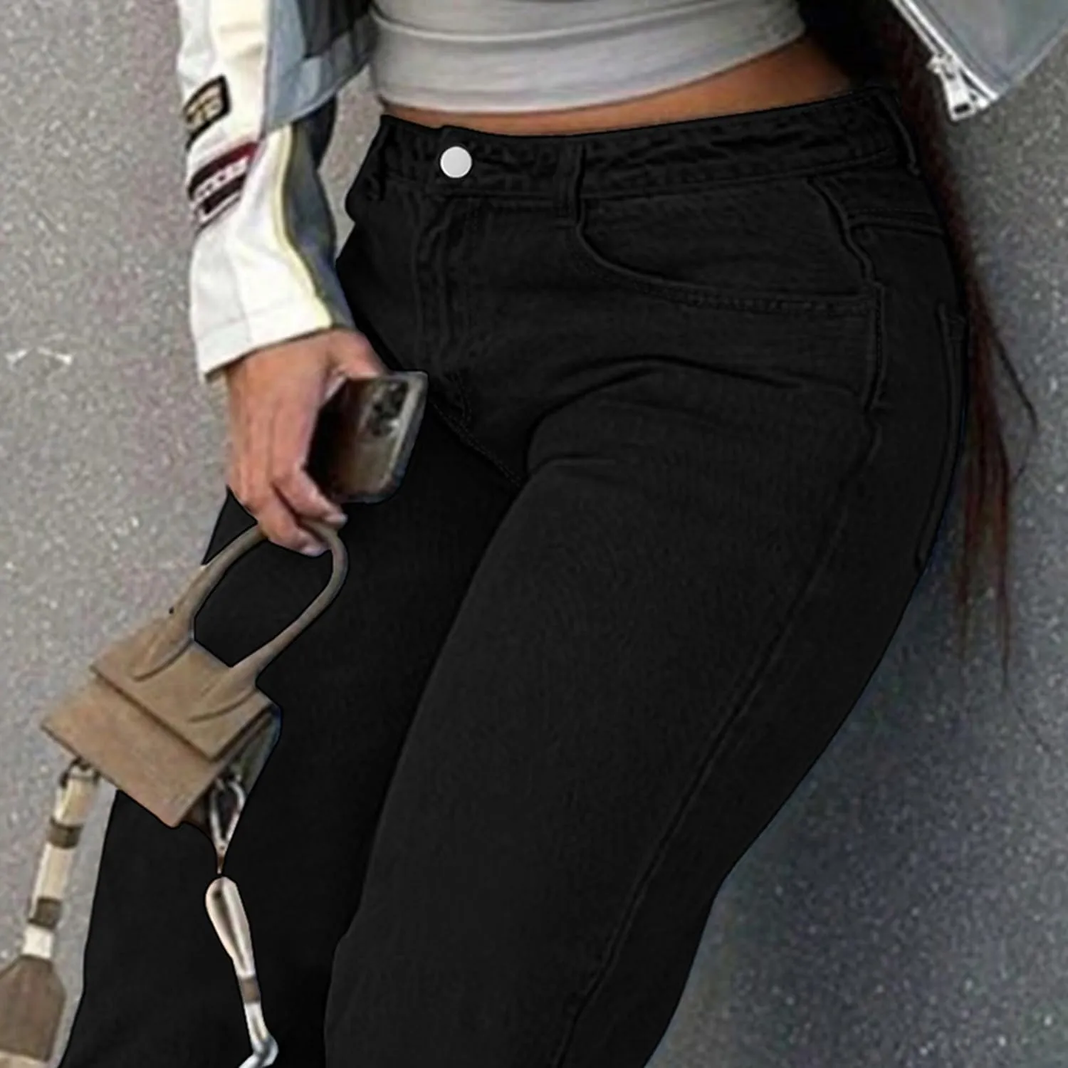 Women's Mid Waisted Straight Wide Leg Jeans Loose Fit Boyfriend Tummy Control Trendy Denim Pants with Pocket