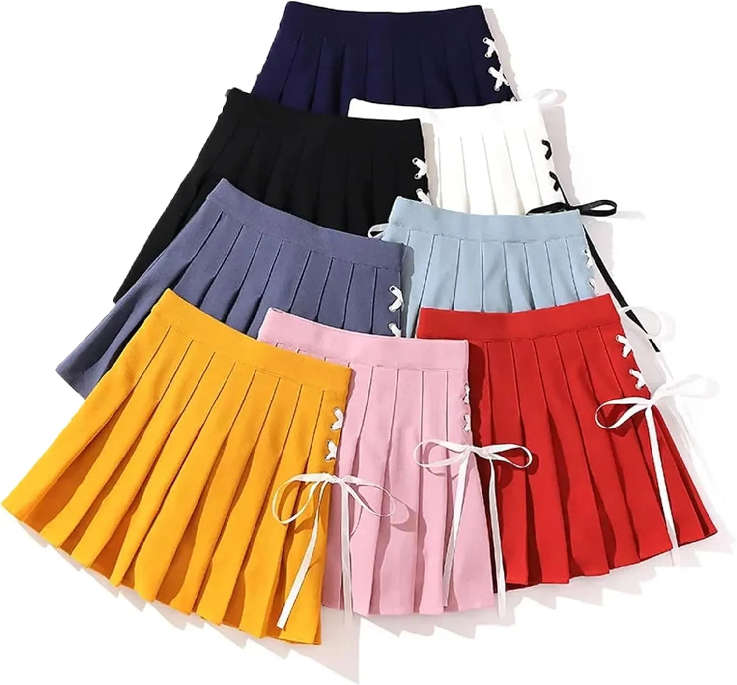 Women's Mini Skirts Classic Sports High Waist Pleated A-Line Side Lace-Up Skirts