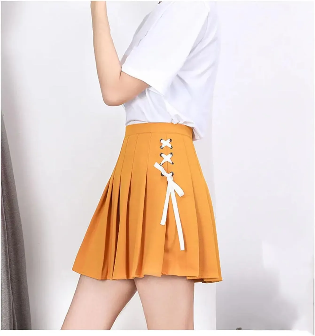 Women's Mini Skirts Classic Sports High Waist Pleated A-Line Side Lace-Up Skirts
