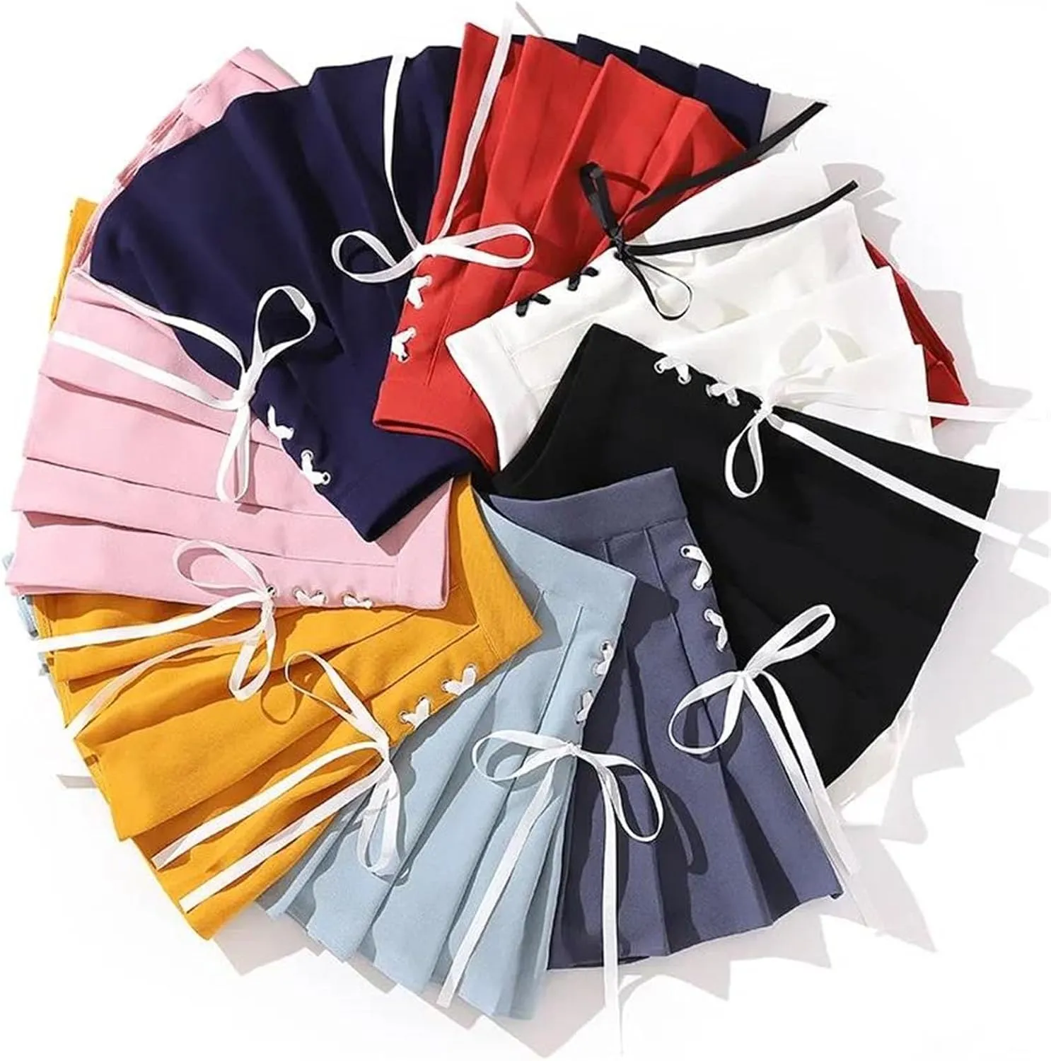 Women's Mini Skirts Classic Sports High Waist Pleated A-Line Side Lace-Up Skirts