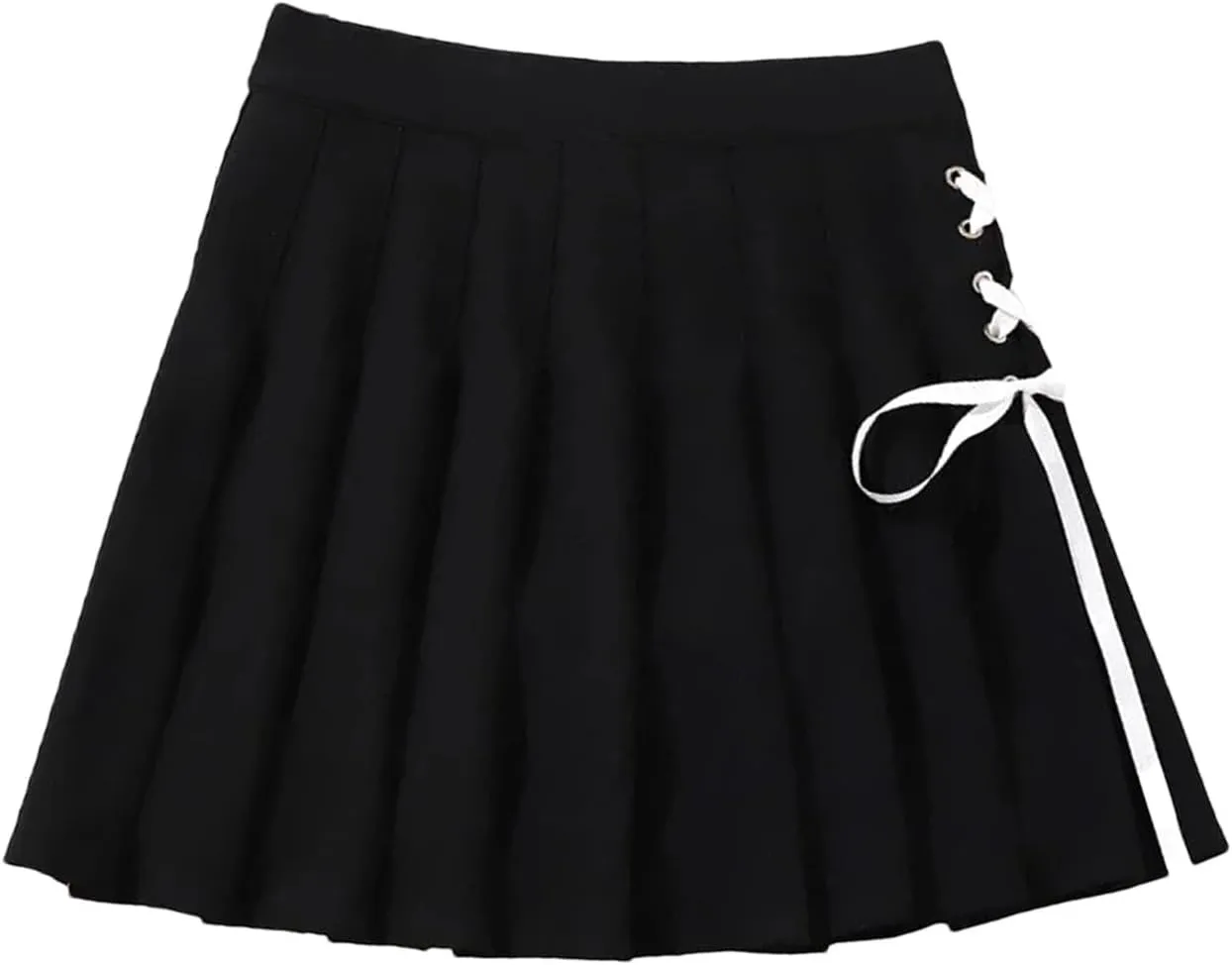 Women's Mini Skirts Classic Sports High Waist Pleated A-Line Side Lace-Up Skirts