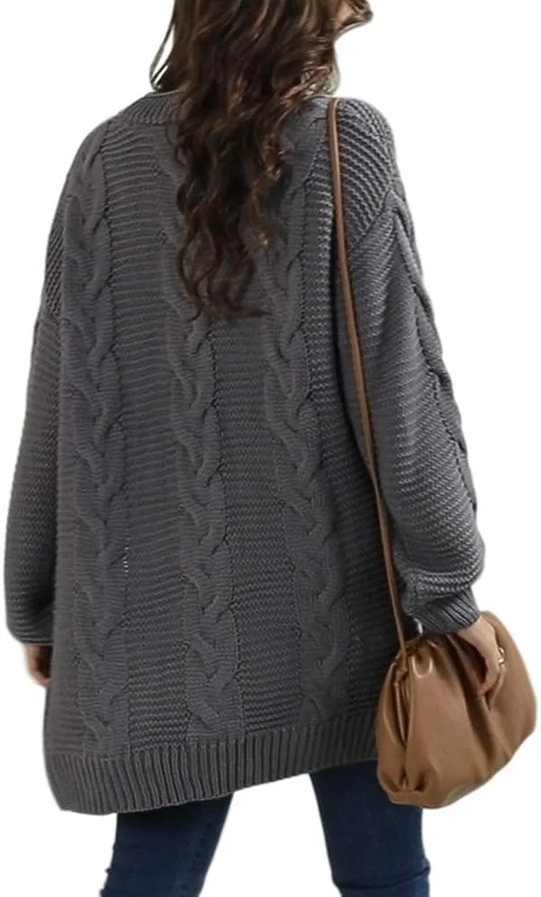 Womens Oversized Chunky Open Front Cardigan Sweaters Cable Knit Long Sleeve Cardigans Outwear Coats