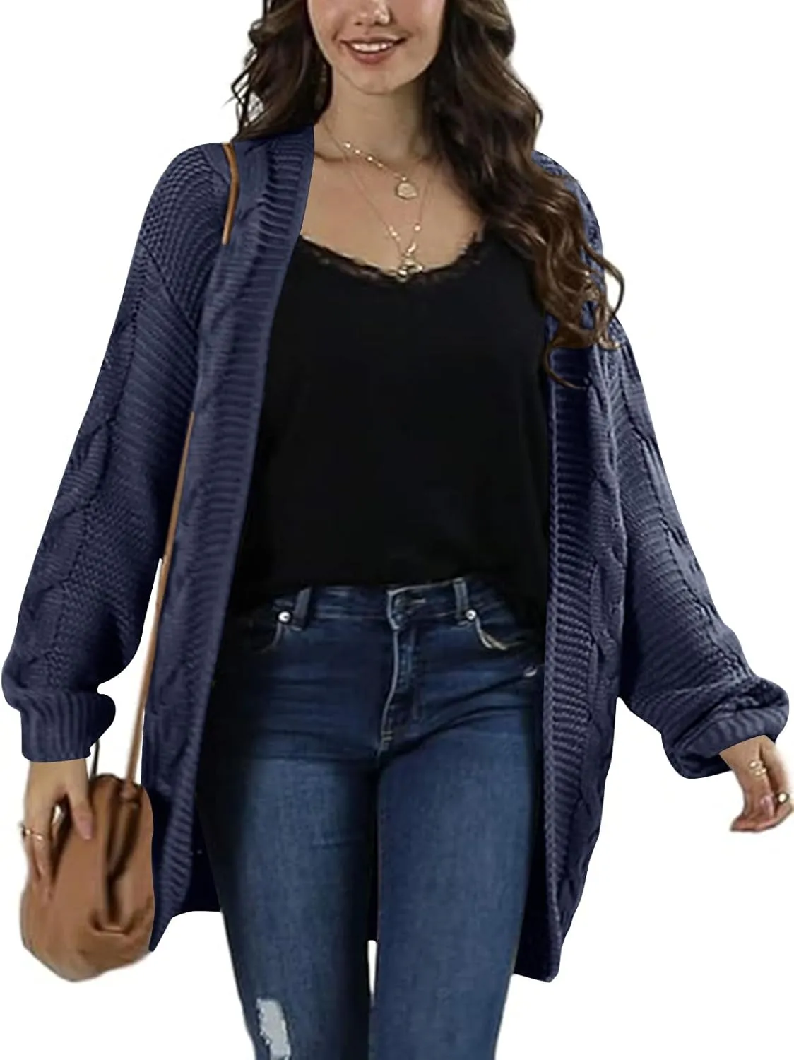 Womens Oversized Chunky Open Front Cardigan Sweaters Cable Knit Long Sleeve Cardigans Outwear Coats