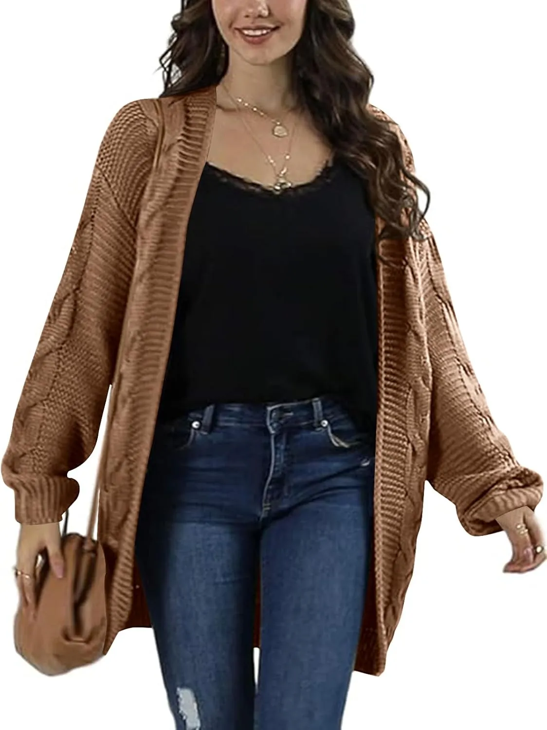 Womens Oversized Chunky Open Front Cardigan Sweaters Cable Knit Long Sleeve Cardigans Outwear Coats