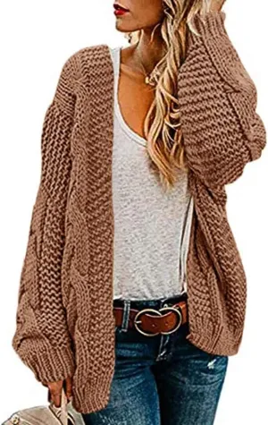 Womens Oversized Chunky Open Front Cardigan Sweaters Cable Knit Long Sleeve Cardigans Outwear Coats