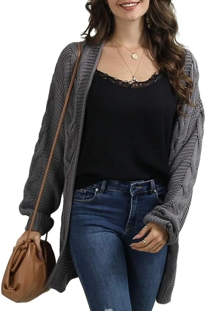 Womens Oversized Chunky Open Front Cardigan Sweaters Cable Knit Long Sleeve Cardigans Outwear Coats