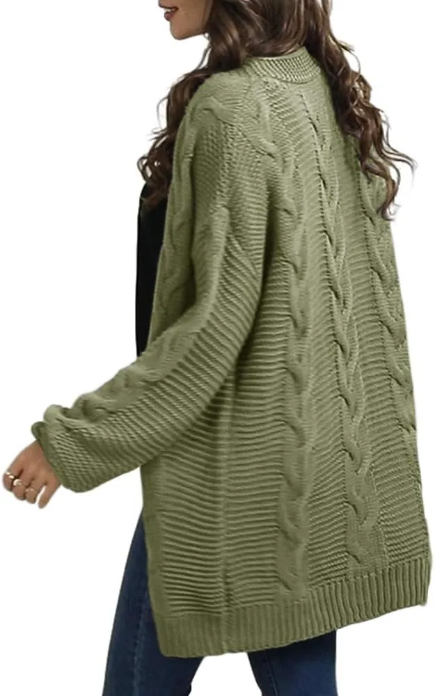 Womens Oversized Chunky Open Front Cardigan Sweaters Cable Knit Long Sleeve Cardigans Outwear Coats