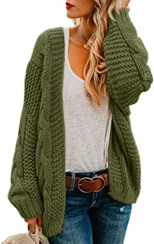 Womens Oversized Chunky Open Front Cardigan Sweaters Cable Knit Long Sleeve Cardigans Outwear Coats