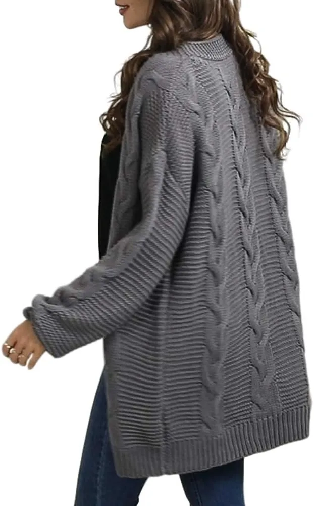 Womens Oversized Chunky Open Front Cardigan Sweaters Cable Knit Long Sleeve Cardigans Outwear Coats