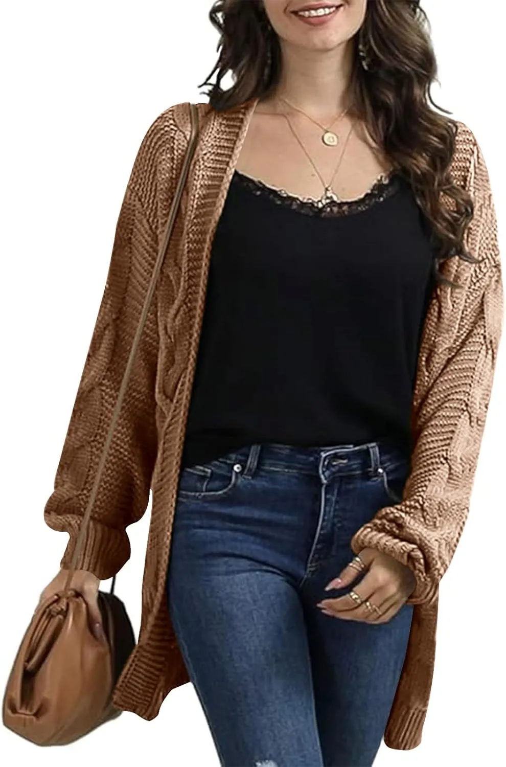 Womens Oversized Chunky Open Front Cardigan Sweaters Cable Knit Long Sleeve Cardigans Outwear Coats