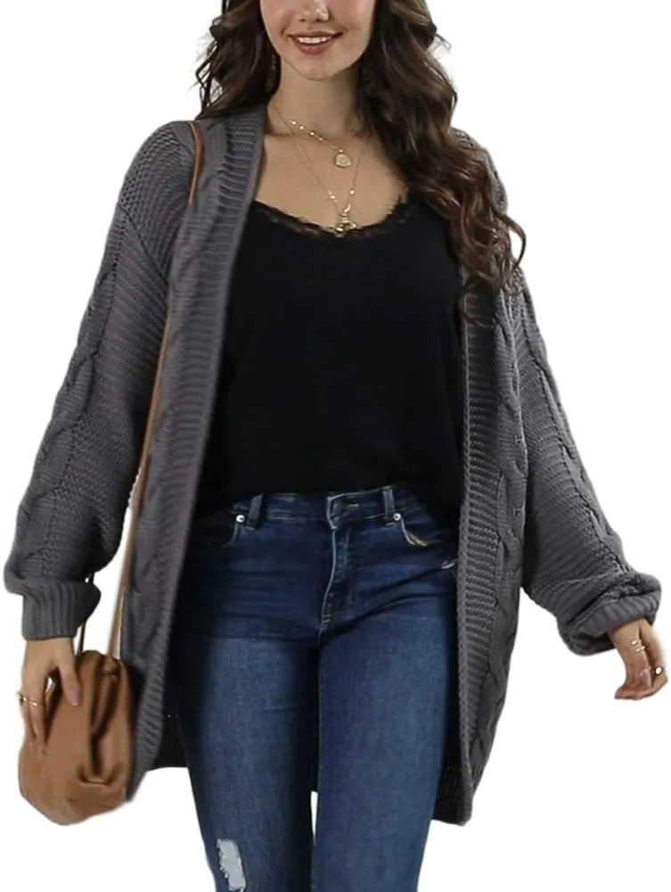 Womens Oversized Chunky Open Front Cardigan Sweaters Cable Knit Long Sleeve Cardigans Outwear Coats