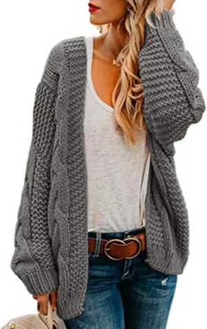 Womens Oversized Chunky Open Front Cardigan Sweaters Cable Knit Long Sleeve Cardigans Outwear Coats
