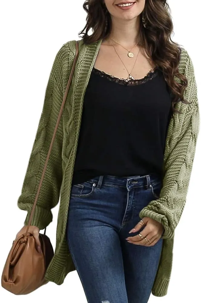 Womens Oversized Chunky Open Front Cardigan Sweaters Cable Knit Long Sleeve Cardigans Outwear Coats