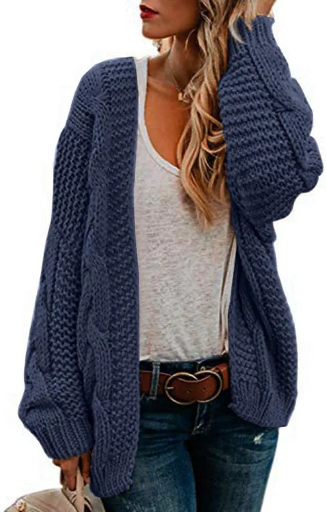 Womens Oversized Chunky Open Front Cardigan Sweaters Cable Knit Long Sleeve Cardigans Outwear Coats
