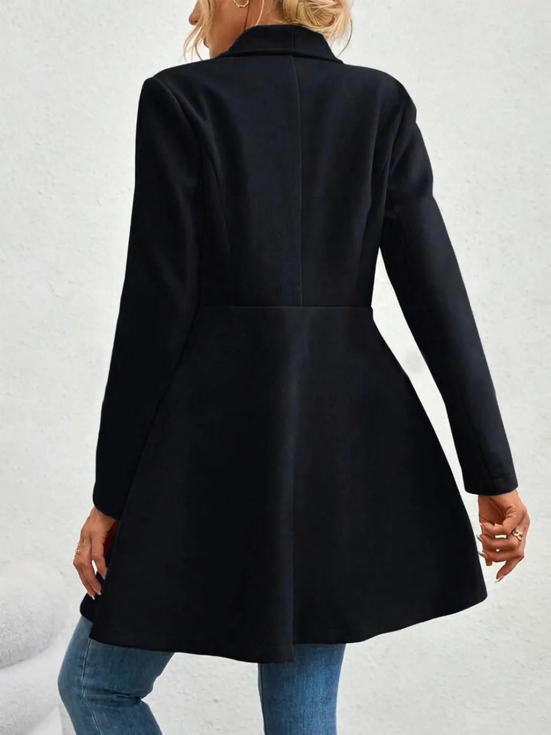 Womens Pea Trench Coats Lapel Double Breasted Casual Jackets Buttoned Elegant Work Winter Outerwear